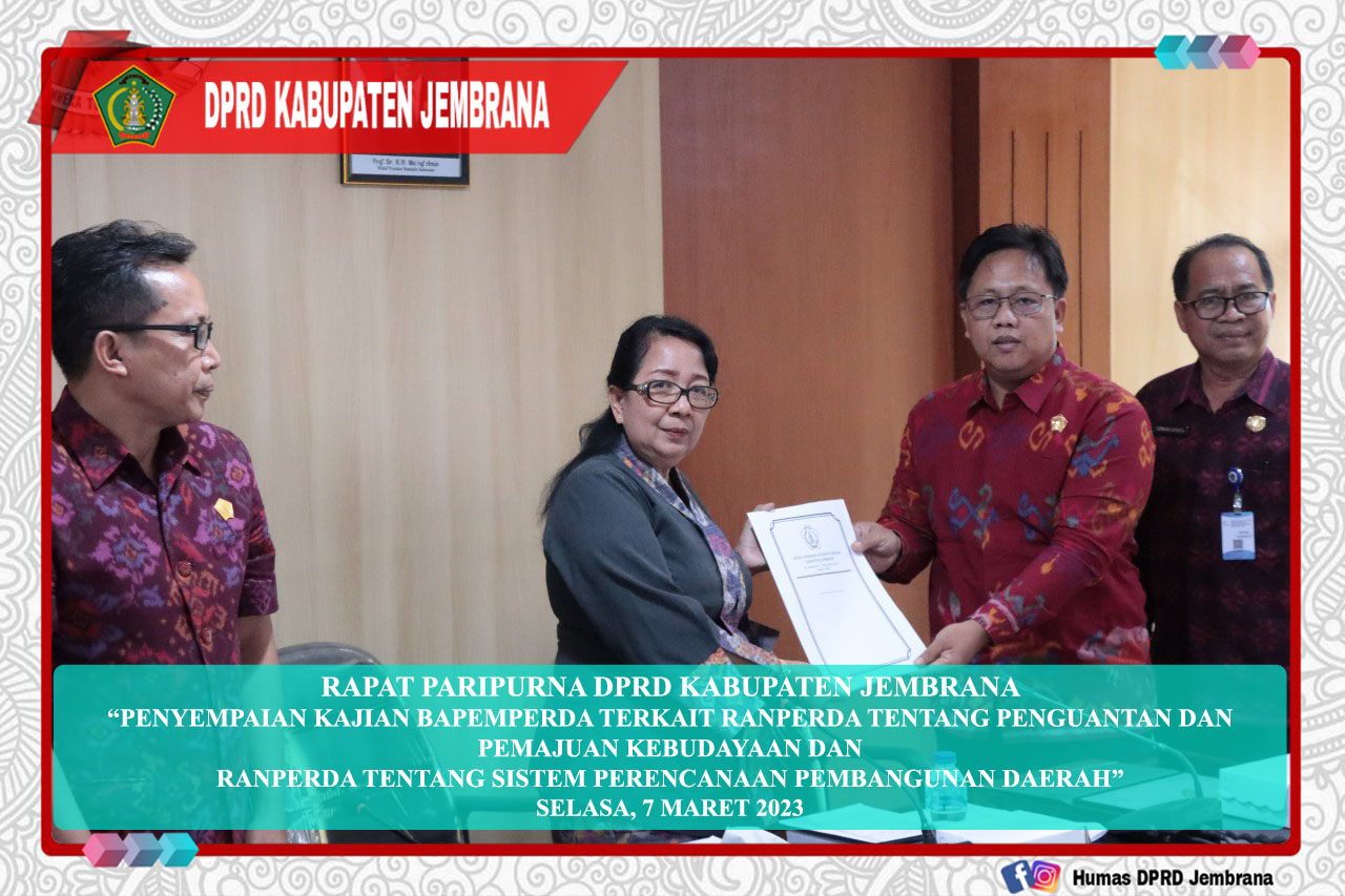 Cover Rancang Dua Perda, DPRD Kabupaten Jembrana Gelar Rapat Paripurna