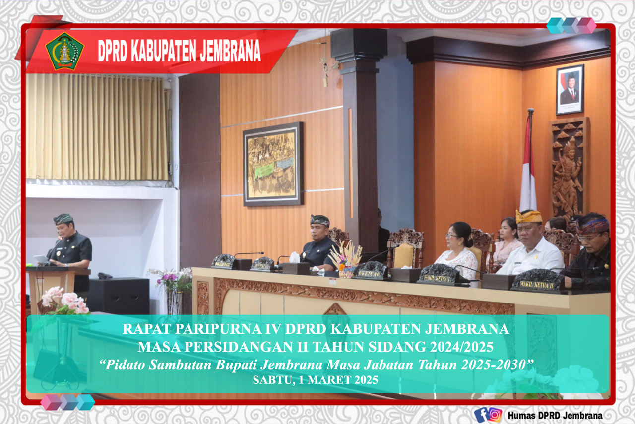 Bupati Jembrana, I Made Kembang Hartawan Menyampaikan Pidato Pertama Pada Rapat Paripurna IV DPRD Kabupaten Jembrana Masa Persidangan II Tahun Sidang 2024/2025 cover